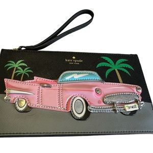 NWOT Kate Spade retired "Checking In" vintage pink convertible Cadillac wristlet